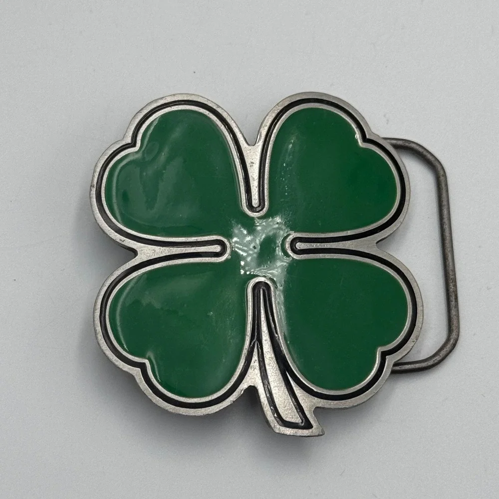 Great American Products 2001 Green Four Leaf Clover Fine Pewter Belt Buckle 4602